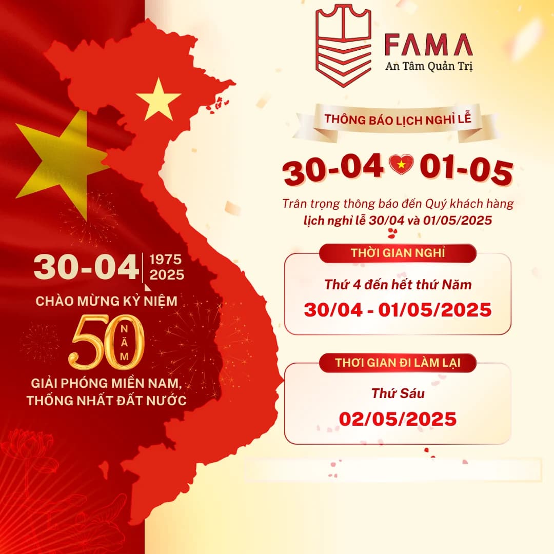 THÔNG BÁO LỊCH NGHỈ LỄ 30/04 VÀ QUỐC TẾ LAO ĐỘNG 01/05/2025